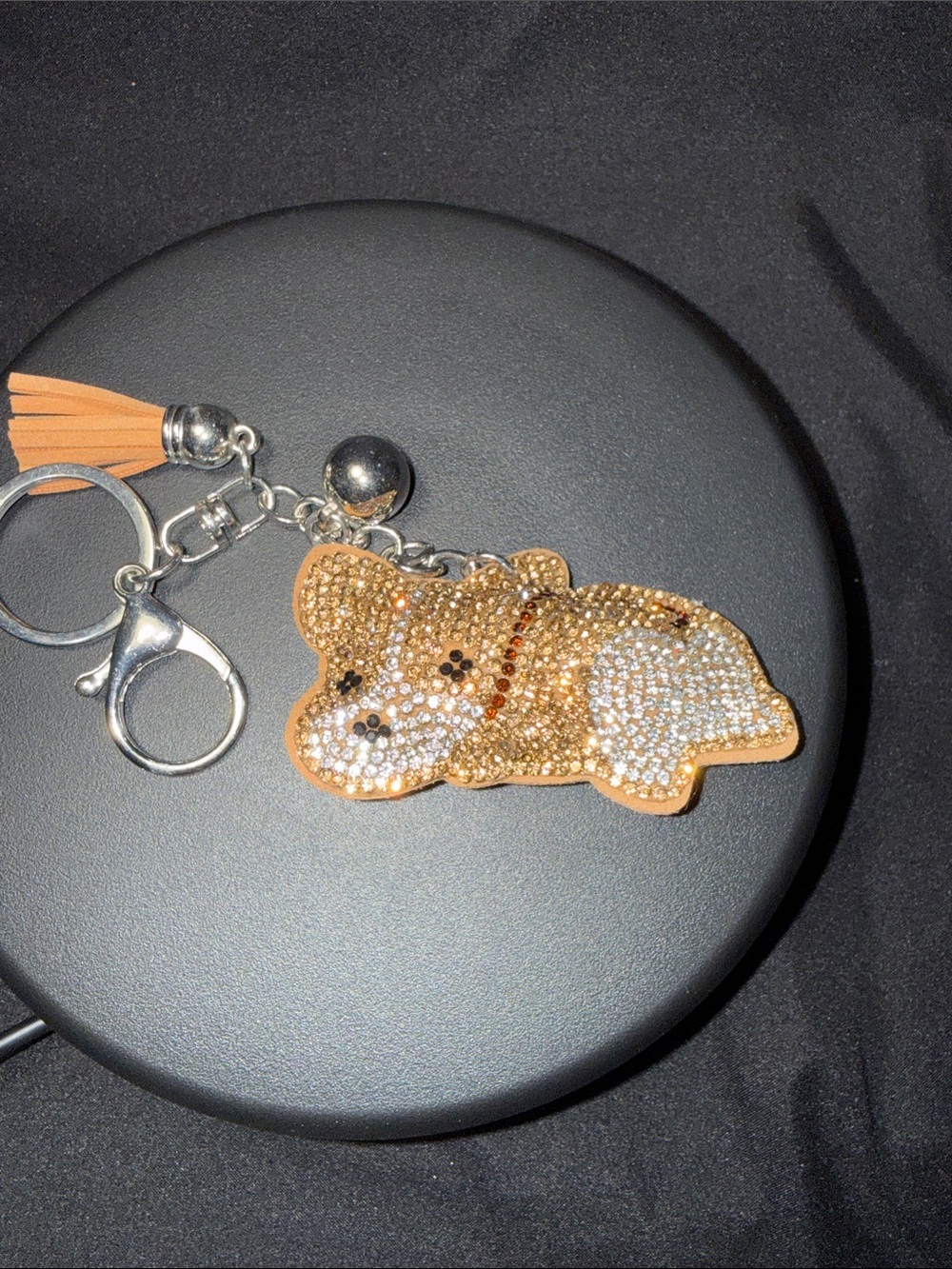 Crystal Embellished Tan Dog Key & Card Holder Charm